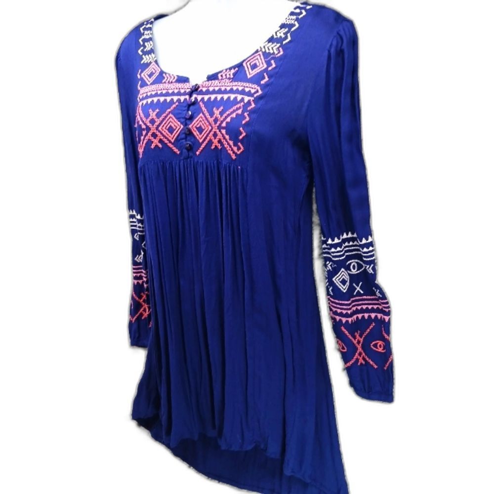 Patrons of Peace Women's XS Blue Embroidered Long Sleeve Bohemian/ Hippy Midi...